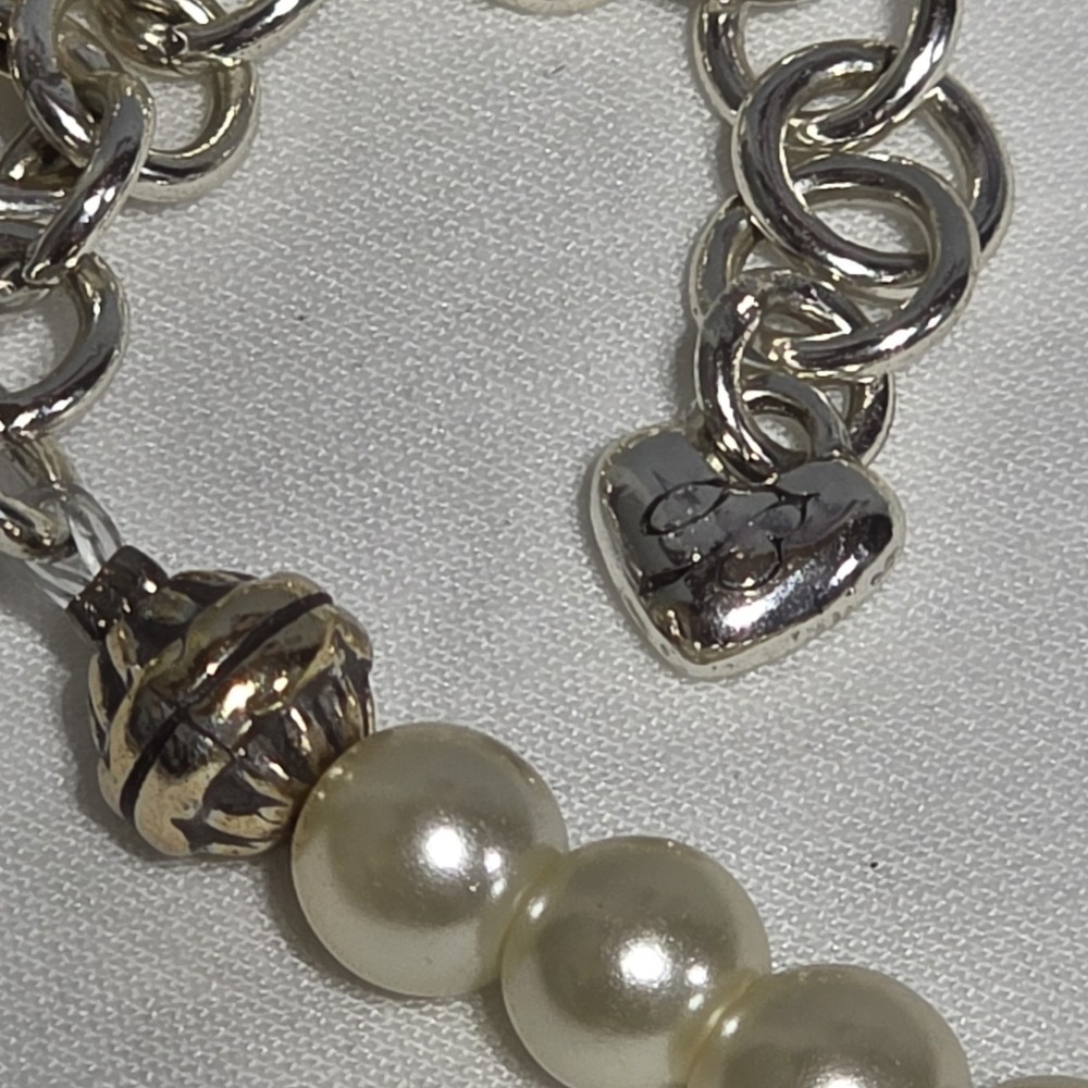 Brighton Floral Cross Pearl Necklace 18" Silver Tone Cream Beaded Retired - Picture 7 of 8